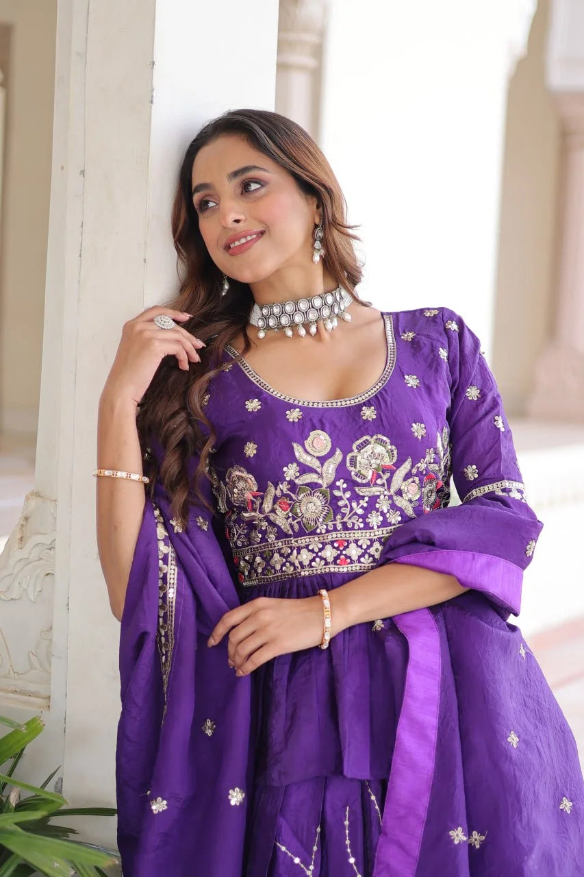 Gold Crush Embroidered Lehenga Set with Designer Peplum Blouse & Lace Dupatta