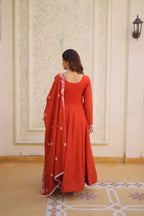 Elegant Mal Chanderi Beads Embroidered Gown Set with Designer Dupatta
