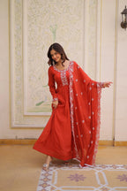 Elegant Mal Chanderi Beads Embroidered Gown Set with Designer Dupatta