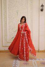 Elegant Mal Chanderi Beads Embroidered Gown Set with Designer Dupatta