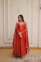 Elegant Mal Chanderi Beads Embroidered Gown Set with Designer Dupatta