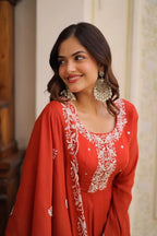 Elegant Mal Chanderi Beads Embroidered Gown Set with Designer Dupatta