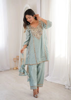 Glam Ethnic Look: Mirror Embroidered Kurti with Pant & Matching Batwa