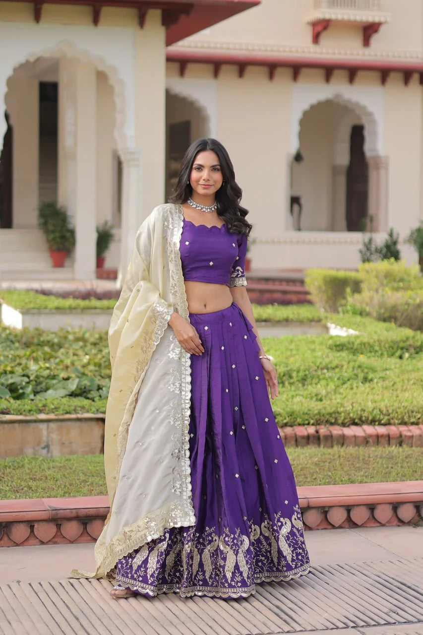 Elegant Gold Crush Lehenga with Heavy Sequence & Zari Embroidery