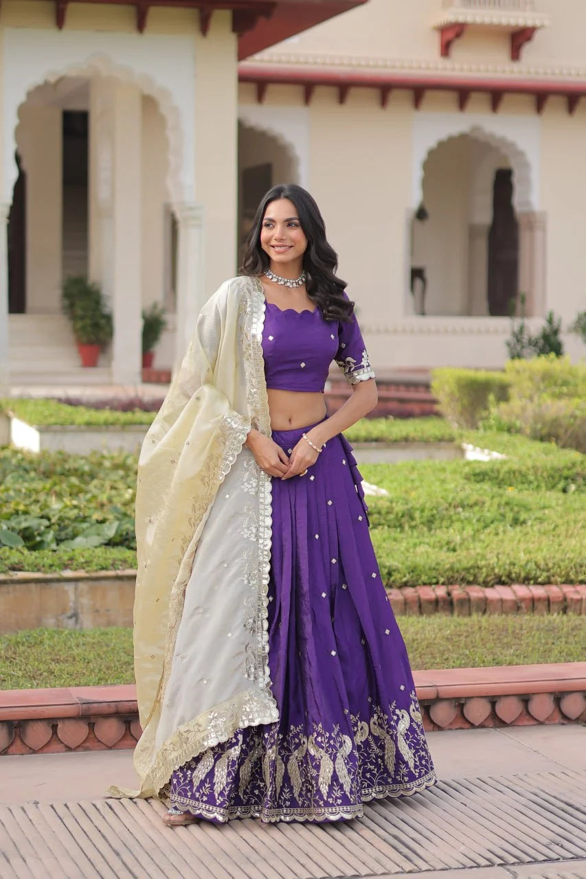Elegant Gold Crush Lehenga with Heavy Sequence & Zari Embroidery
