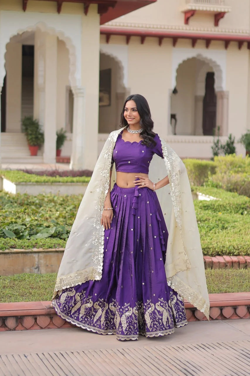 Elegant Gold Crush Lehenga with Heavy Sequence & Zari Embroidery