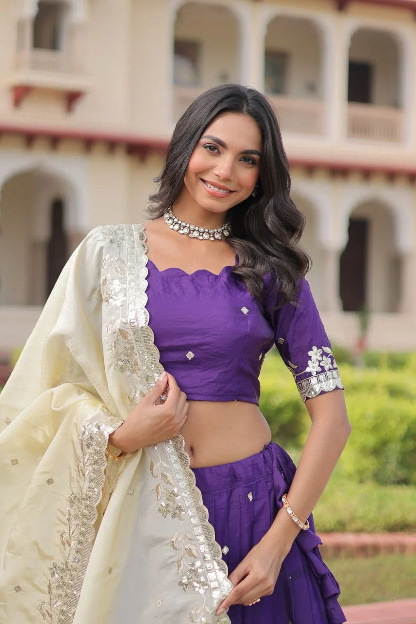 Elegant Gold Crush Lehenga with Heavy Sequence & Zari Embroidery
