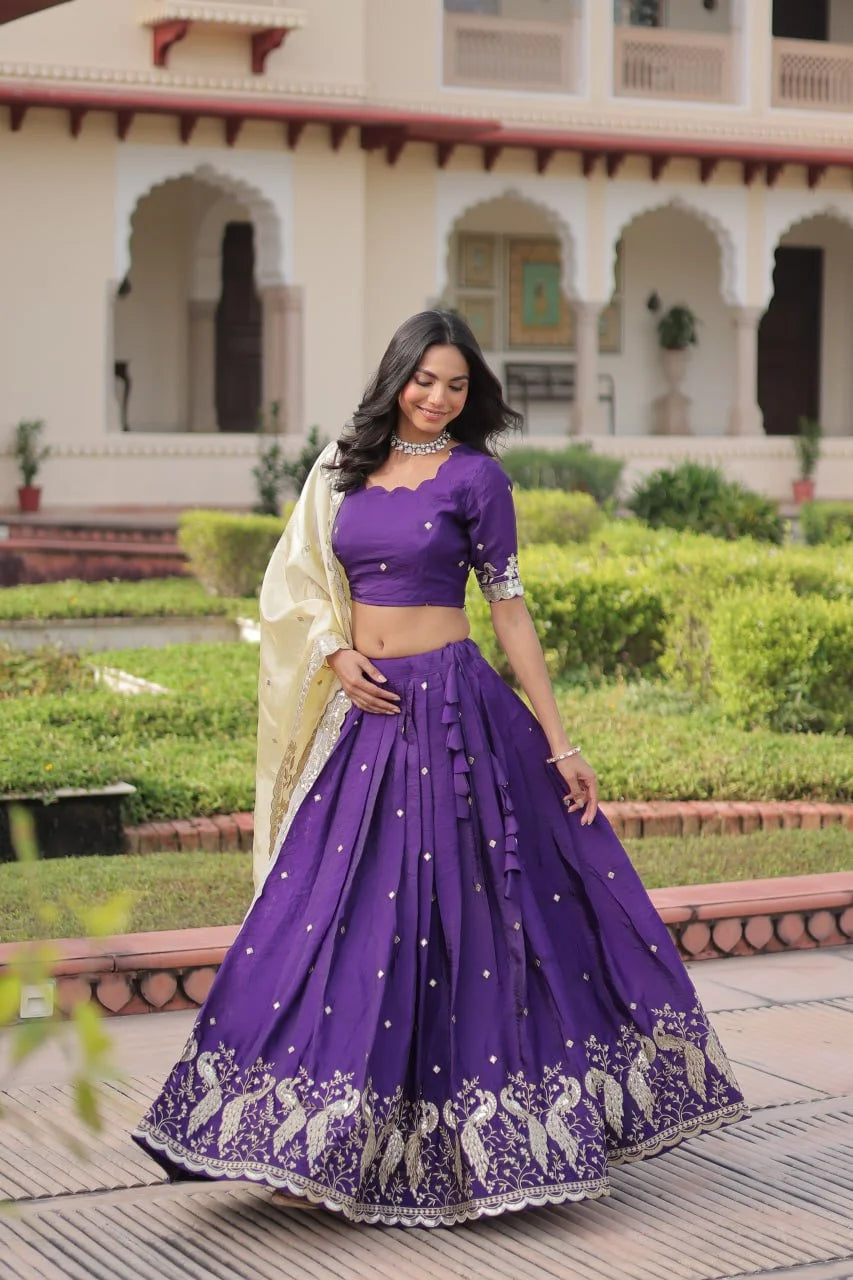 Elegant Gold Crush Lehenga with Heavy Sequence & Zari Embroidery