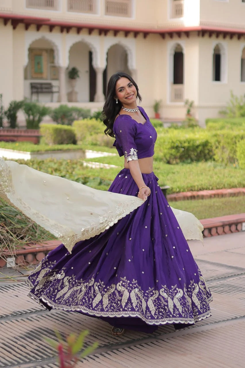 Elegant Gold Crush Lehenga with Heavy Sequence & Zari Embroidery