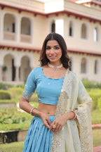 Designer Sky Blue Lehenga with Gold Crush Fabric & Lace Border Dupatta