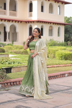Green Gold Crush Embroidered Lehenga Set with Heavy Sequence & Zari Work