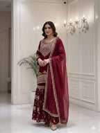 Heavy Georgette Embroidered Topâ€“Bottom Set With Dupatta