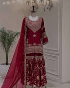 Heavy Georgette Embroidered Topâ€“Bottom Set With Dupatta