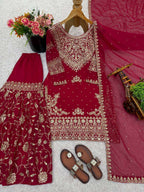 Heavy Georgette Embroidered Topâ€“Bottom Set With Dupatta