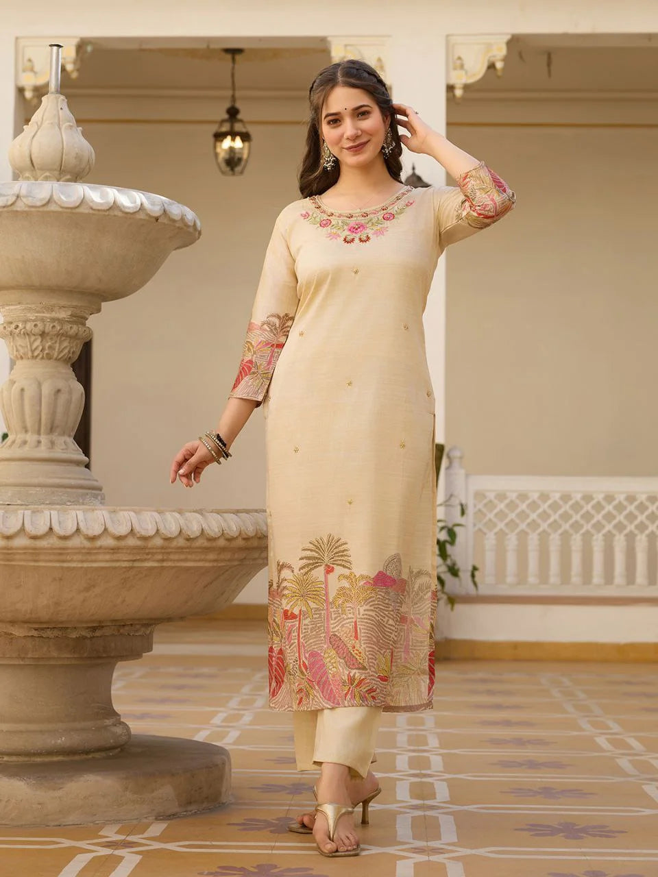 Premium Viscose Asam Silk Suit Set with Embroidery & Printed Dupatta