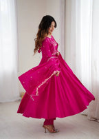 Opulent Roman Chanderi Anarkali Set â€“ Beads Embroidery & Fancy Dupatta