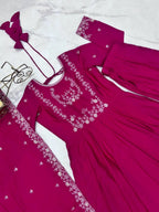 Opulent Roman Chanderi Anarkali Set â€“ Beads Embroidery & Fancy Dupatta