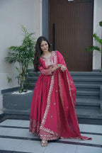 Heavy Shimmer Silk Gown Set with Embroidery Sequence Work