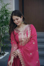 Heavy Shimmer Silk Gown Set with Embroidery Sequence Work