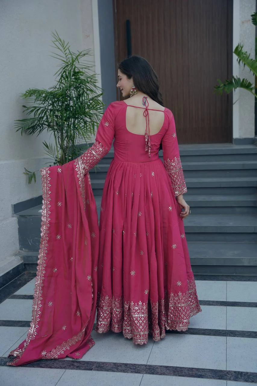 Heavy Shimmer Silk Gown Set with Embroidery Sequence Work