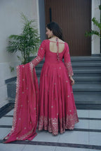 Heavy Shimmer Silk Gown Set with Embroidery Sequence Work