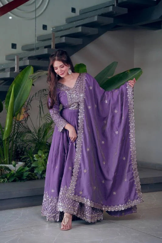 Designer Shimmer Silk Sequence Work Gown with Dupatta