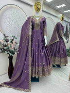 Designer Shimmer Silk Sequence Work Gown with Dupatta