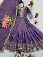 Designer Shimmer Silk Sequence Work Gown with Dupatta