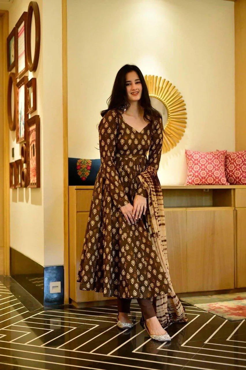 Party Wear Silk Satin Gown with Elegant Digital Print Work