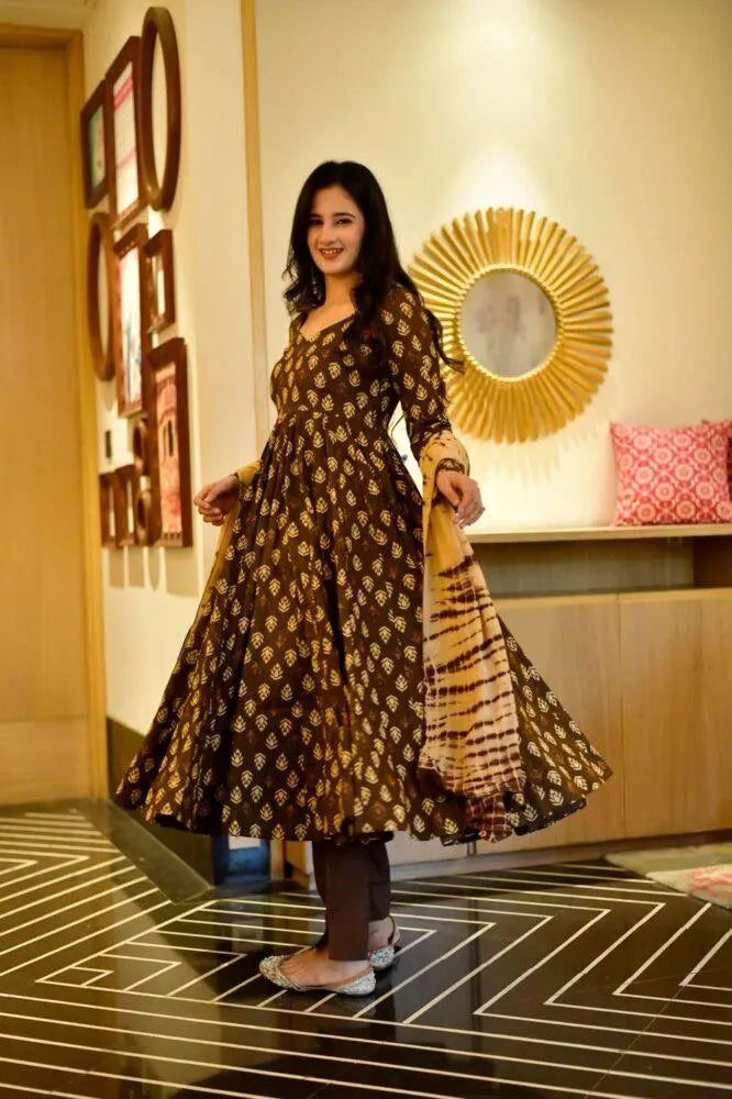 Party Wear Silk Satin Gown with Elegant Digital Print Work