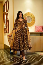 Party Wear Silk Satin Gown with Elegant Digital Print Work