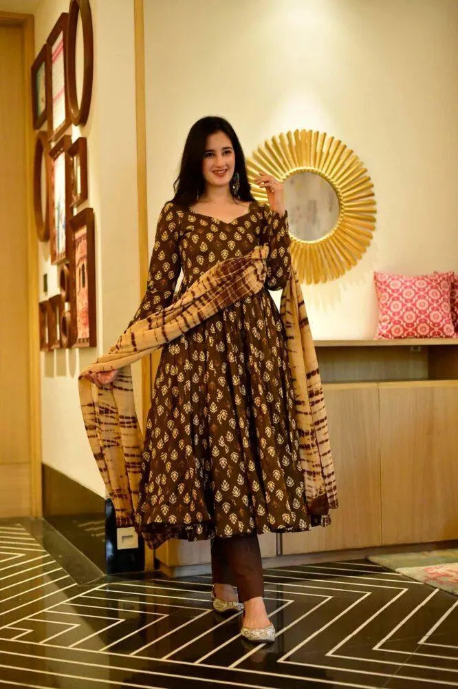 Party Wear Silk Satin Gown with Elegant Digital Print Work