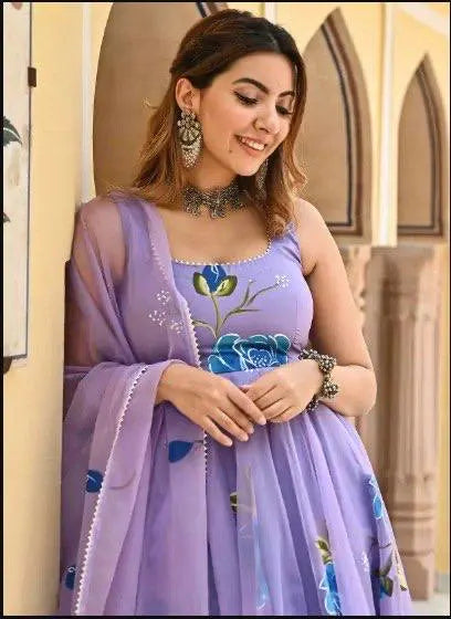Ethnic Heavy Georgette Anarkali Gown with Matching Dupatta