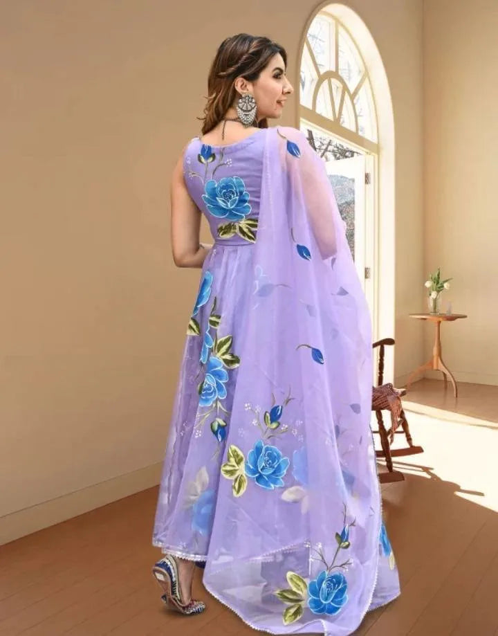Ethnic Heavy Georgette Anarkali Gown with Matching Dupatta