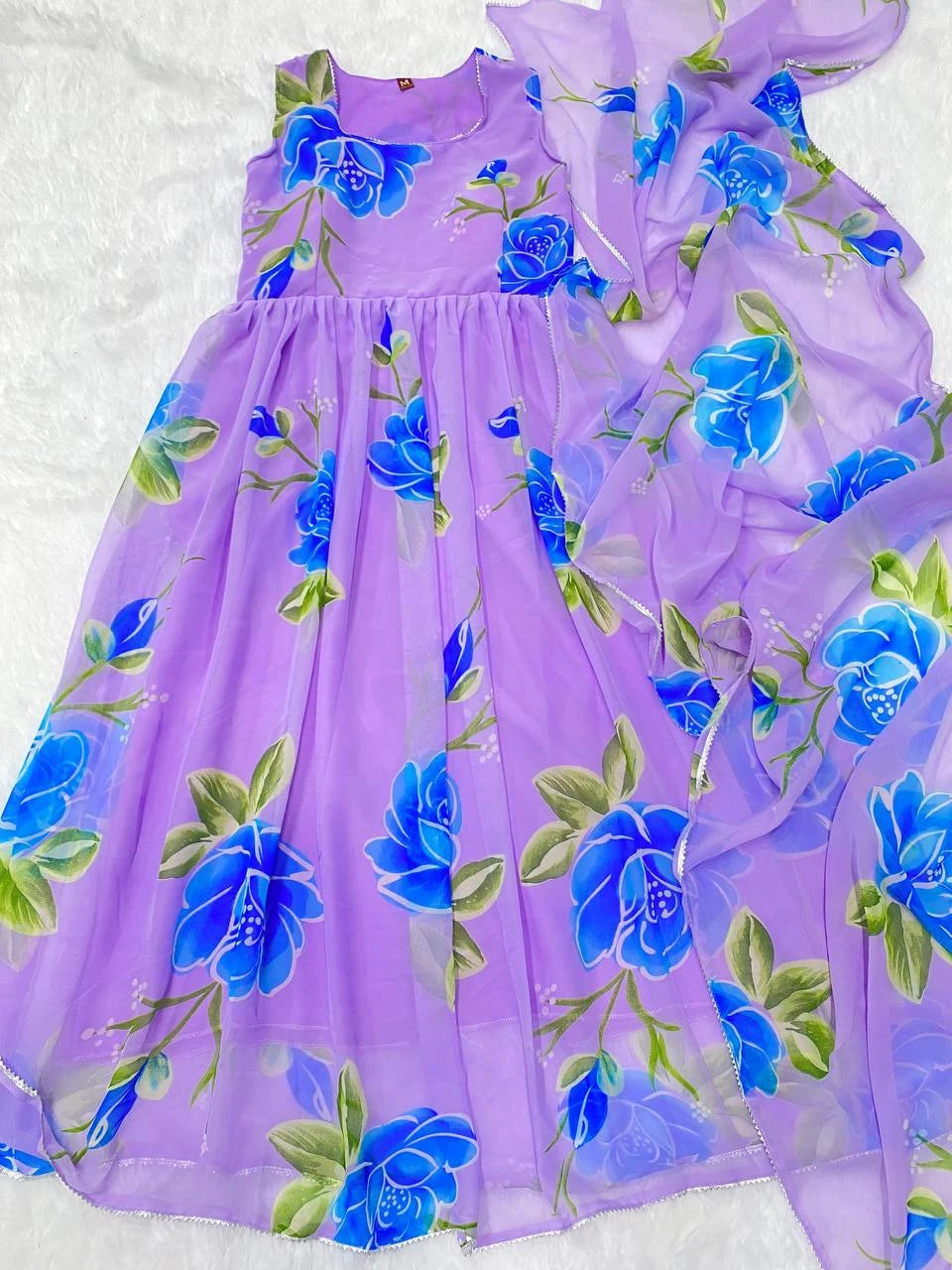 Ethnic Heavy Georgette Anarkali Gown with Matching Dupatta