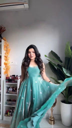 Classic Grace: Teal Blue Gown Pent & Dupatta With Thread Work