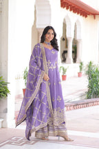 Elegant Silver Crunchy Full Sleeve Gown with Embroidered Dupatta & Bottom
