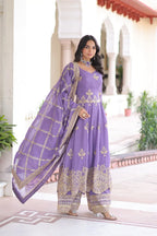 Elegant Silver Crunchy Full Sleeve Gown with Embroidered Dupatta & Bottom
