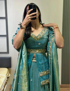 Designer Chinon Silk Lehenga Choli with Heavy Paip Sequence & Cutwork Dupatta