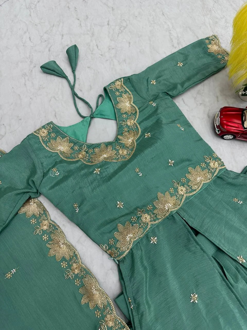 Designer Chinon Silk Lehenga Choli with Heavy Paip Sequence & Cutwork Dupatta