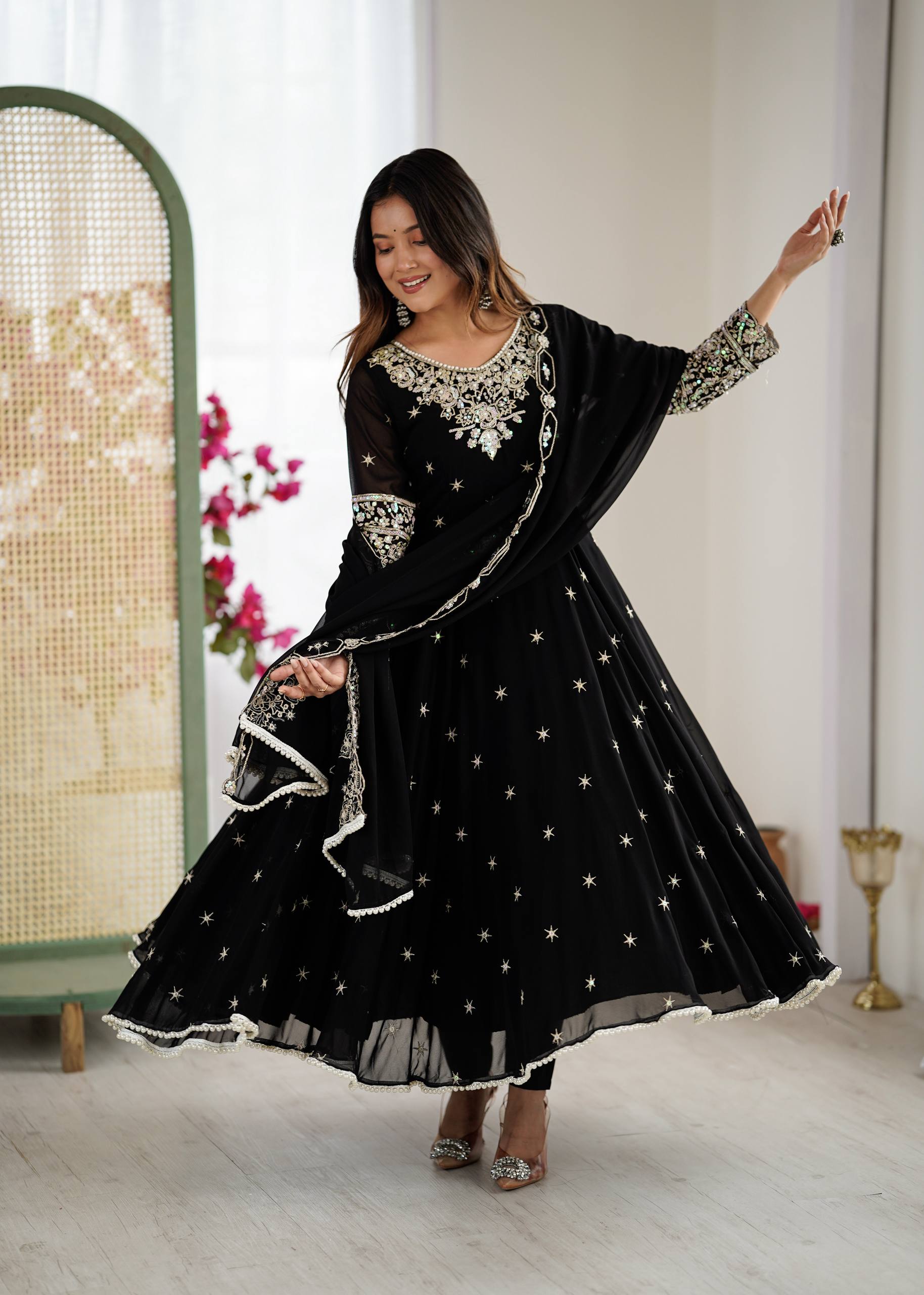 Elegant Embroidered Rembo Sequence Designer Anarkali Suit For Festivals