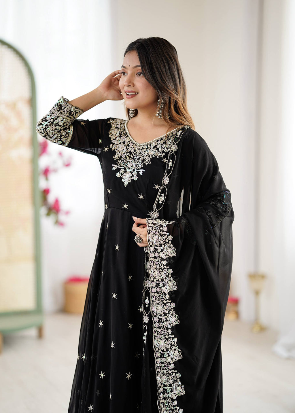 Elegant Embroidered Rembo Sequence Designer Anarkali Suit For Festivals