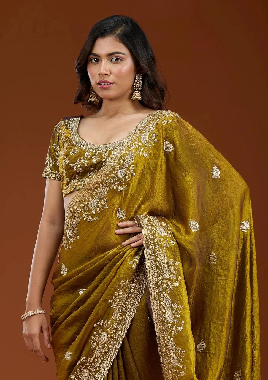 Premium Frendy Chiffon Saree with Sequence & Zari Embroidery