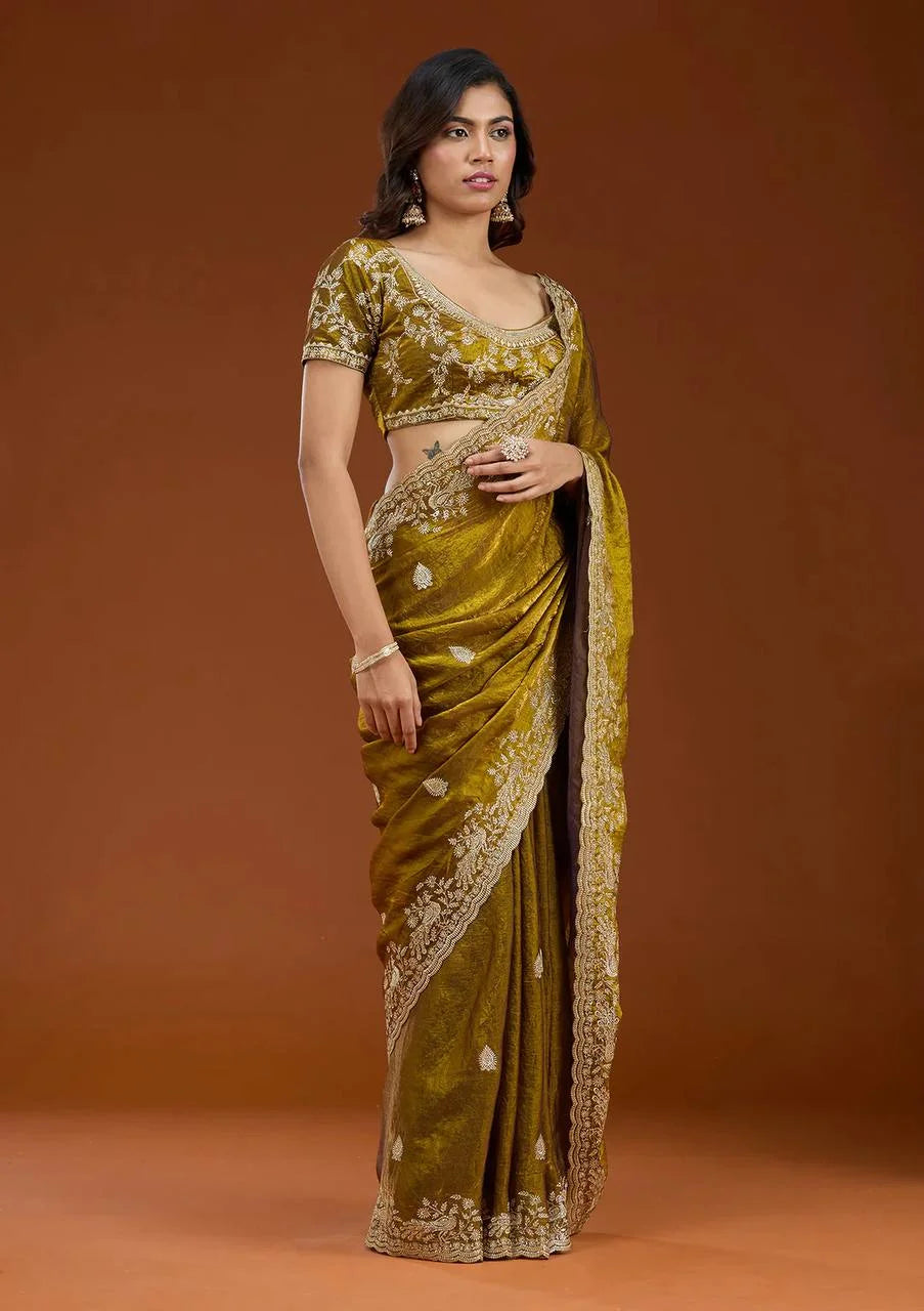 Premium Frendy Chiffon Saree with Sequence & Zari Embroidery