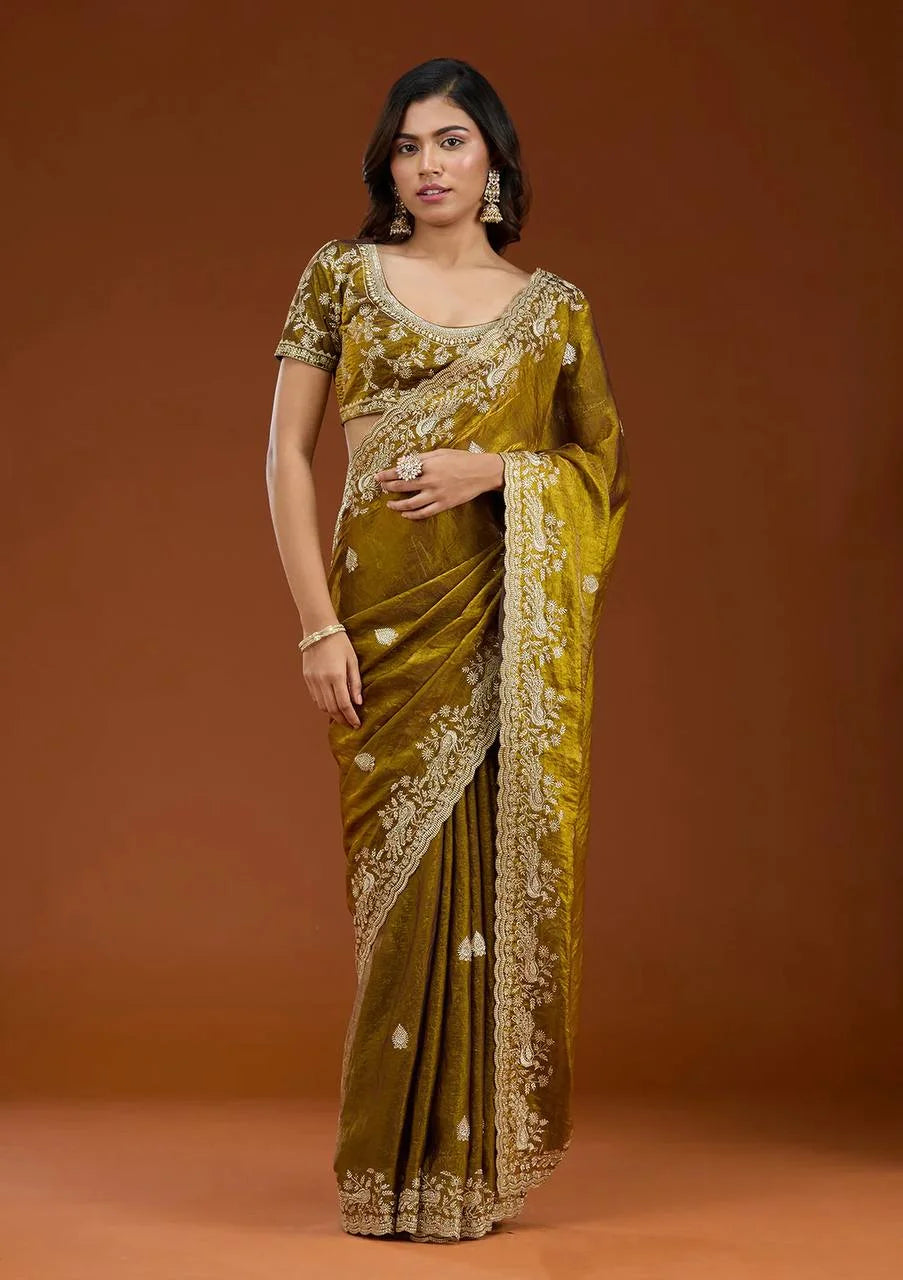 Premium Frendy Chiffon Saree with Sequence & Zari Embroidery