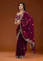 Elegant Sequence & Zari Embroidered Frendy Chiffon Saree with Unstitched Blouse