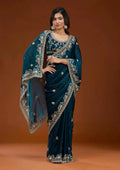 Luxury Frendy Chiffon Saree with Heavy Sequins Work Blouse