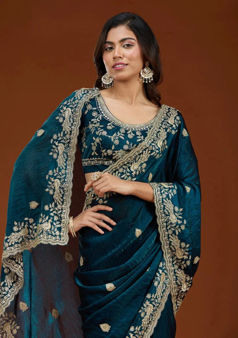Luxury Frendy Chiffon Saree with Heavy Sequins Work Blouse