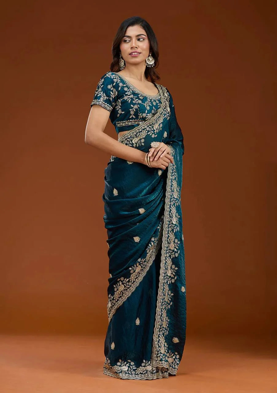 Luxury Frendy Chiffon Saree with Heavy Sequins Work Blouse