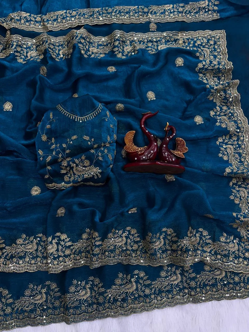 Luxury Frendy Chiffon Saree with Heavy Sequins Work Blouse